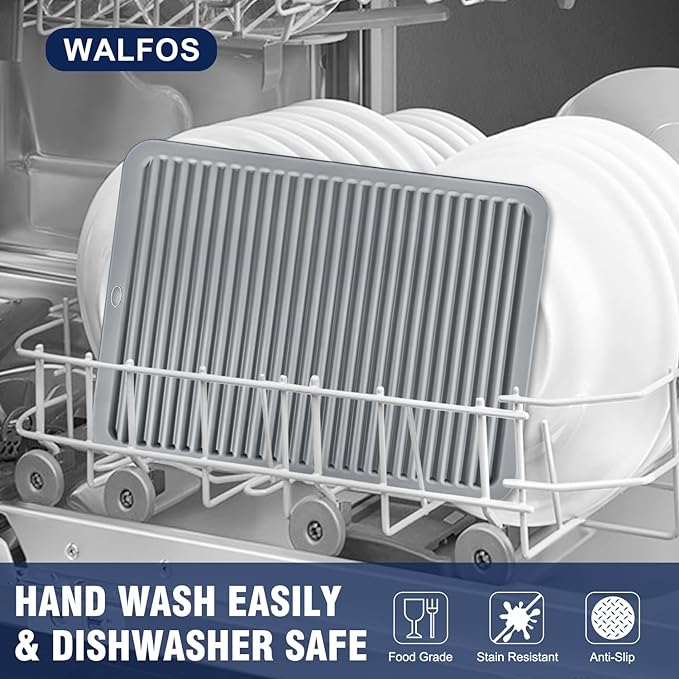 Walfos Large Silicone Trivet 16x12 Inch, Hot Pads for Kitchen, Heat Resistant Pot Holders Trivets for Hot Dishes, Hot Pots and Pans, Quartz Countertops, Gray, 2 Pack