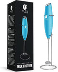 Bean Envy Milk Frother Handheld - Coffee Mixer Wand with Stand - Light Blue