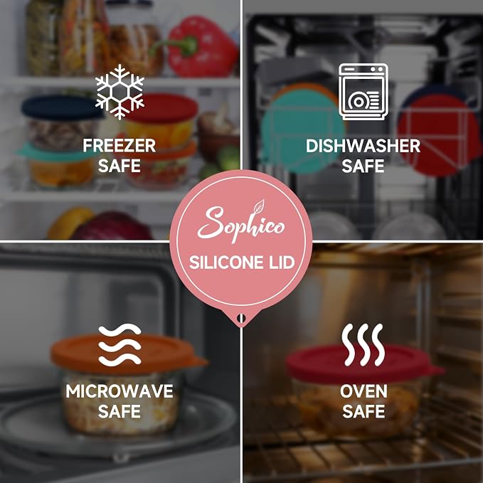 SOPHICO 4 Cup Silicone Lids Replacement for Pyrex & Anchor Hocking 7201-PC | Food Grade Silicone, Leakproof、Airtight Lids, Dishwasher Microwave Safe
