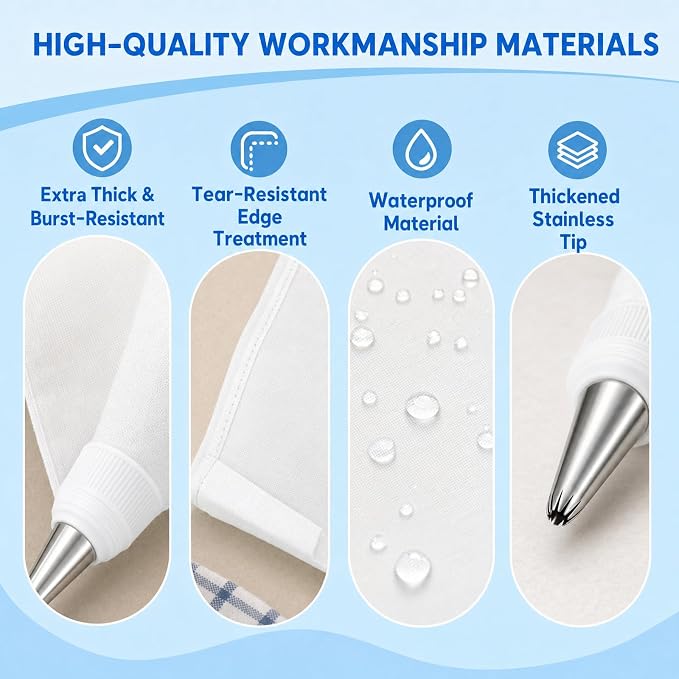 Reusable Piping Bags and Tips Set – 16" Pastry Bags for Cake Decorating, Cupcakes & Cookies with Frosting Tips – Leak-Proof Cotton Icing Bags, Eco-Friendly Baking Kit for Home Bakers & Beginners