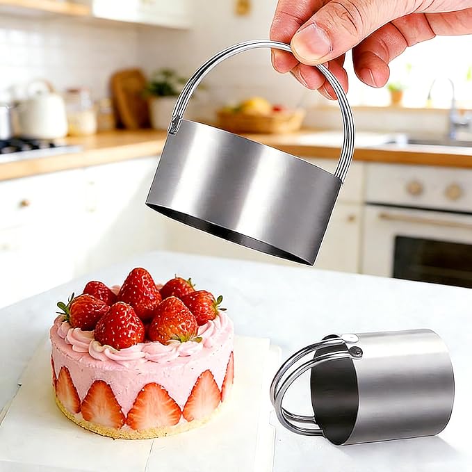 Round Cookie Cutter Set Set of 5 with Handle, Stainless Steel Circle Biscuit Cutters for Baking, Donut, Pancake, Sandwich, Dumpling, Playdough – Nesting Storage, Dishwasher Safe