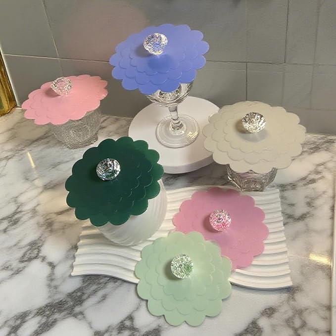flower Silicone Cup Covers (Set of 5), Multicolored Silicone Lids for Mugs, Cups, Flexible Mug Covers, Tea Pots, Hot Cup Lids for Coffee & Tea (Style C)