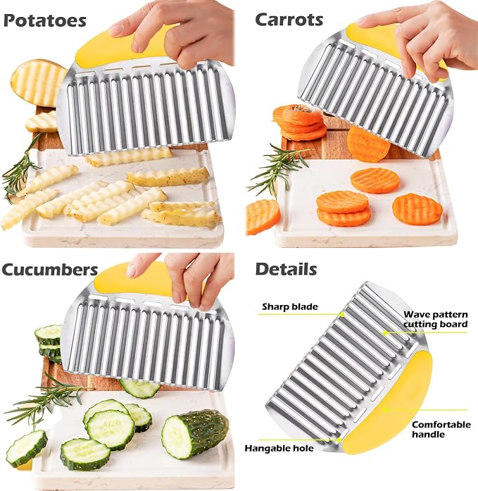 JAYVAR Large Crinkle Cutter, Stainless Steel Vegetable Wavy Chopper | Versatile Fancy Edges Chopping, Wavy French Fry Slicer Kitchen Dicer Gadget