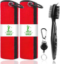 2 Pack Golf Towels with Club Brush, Microfiber Waffle Cleaning Set | Waffle pattern microfiber for strong water absorption, cleans clubs & balls, 2 towels + 1 brush, ideal for golfers