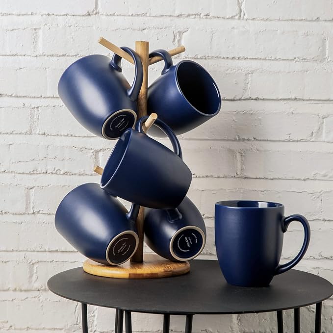 AmorArc 16 oz Coffee Mugs Set of 6, Large Ceramic Coffee Cups-Matte Blue | Classic Coffee Mugs Set for Men,Women,Tea/Latte/Cappuccino/Cocoa. Dishwasher&Microwave Safe