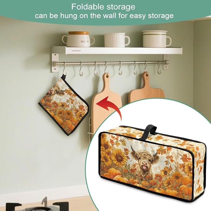 ZDCUSTOM Toaster Dust Cover, Long Washable Autumn Toaster Cover Bread Maker Dust Fingerprint Protection, Kitchen Appliance Protector, Fall Sunflower Cow