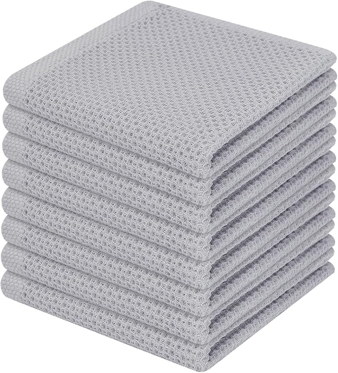 Homaxy 100% Cotton Waffle Weave Kitchen Dish Cloths 8-Pack, Light Gray | 12 x 12 Inches, Ultra Soft Absorbent Dish Towels, Quick Drying Dish Rags with Hanging Loop