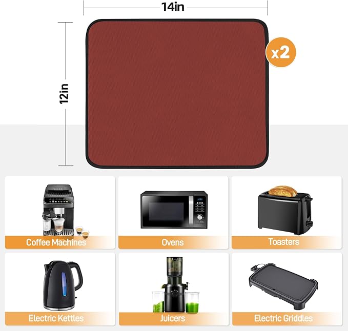2 PCS Heat Resistant Mats for Countertop Air Fryer, 14x12in, Red | 1022 ℉ Fireproof mat, air fryer accessories for ninja, cosori, waterproof hot pads for kitchen toaster, oven, coffee maker