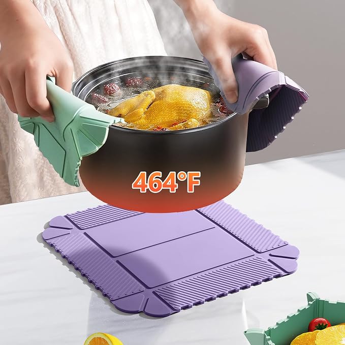Magnetic Silicone Trivet Mat - Heat Resistant Hot Pad for Hot Dishes, Pots & Pans, Non-Slip Table & Countertop Protector (2, Purple)