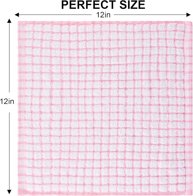 Kitinjoy Cotton 8 Pack Terry Kitchen Dish Cloths, Pink | 12 x 12 Inches Super Soft and Absorbent Dish Rags, Quick Drying Dish towels for Washing Dishes
