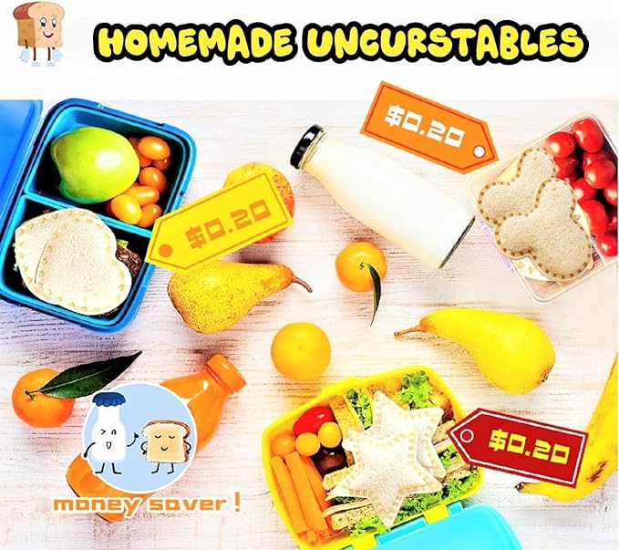 Uncrustable Sandwich Cutter, Crustless Sandwich Cutter and Sealer Set | 12PCS Sandwich Cookie Cutters, Heart Star Dino Mouse Shapes, Lunch & Bento Box Accessories