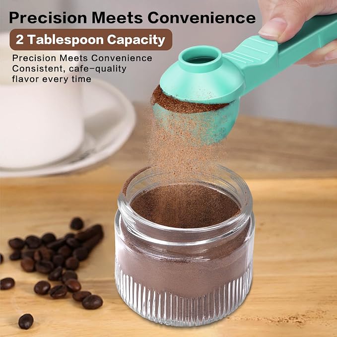 2-in-1 Coffee Scoop with Funnel, 2 Tbsp Measuring Spoon for Reusable K Cups, Ground Coffee, Protein Powder & Tea, Mess-Free Plastic Design（Light Green-1pack）