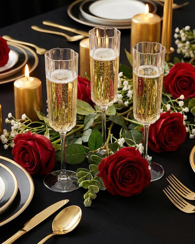 Ciaell 24 Pack Plastic Champagne Flutes for Weddings Birthdays | 6 oz Vintage Flower Wavy Toasting Cups, Heavy Duty Plastic, Champagne Wine Mimosas Beverages for Parties Outdoor