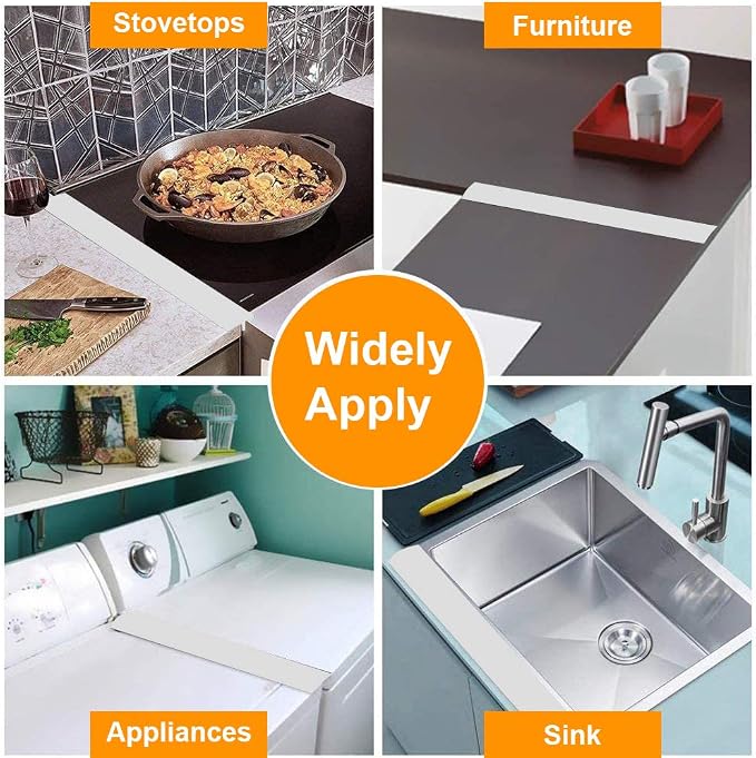 Kitchen Silicone Stove Counter Gap Cover with Heat Resistant Wide & Long Gap Filler Used for Protect Gap Filler Sealing Spills in Kitchen Counter, Stovetops2 Pack, White, 21 Inch）