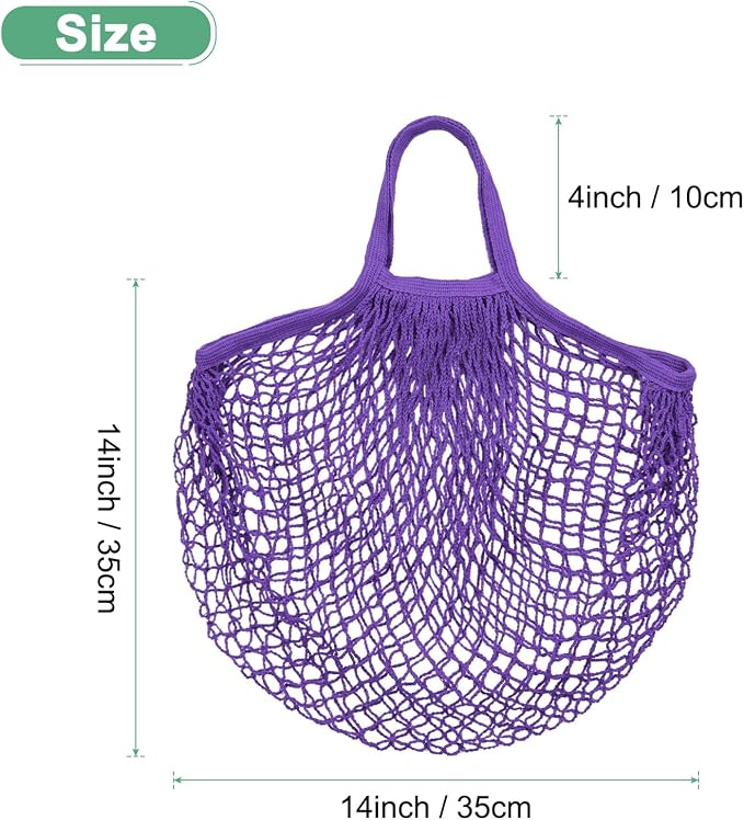 M METERXITY 1-Pack Cotton Mesh Bag, Reusable Washable Mesh Net String Grocery Bags, Reusable Produce Bags with Handle, Net Tote Bag for Fruits/Vegetables Shopping [Purple, Short Handle]