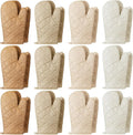 Geyoga 12 Pairs Oven Mitts Heat Resistant Kitchen Long Oven Gloves Mitts Thick Cotton Winter Quilted Baking Flexible Glove Bulk for Cooking BBQ Picnic Kitchen Grilling 10.6 Inch(Beige Coffee Color)