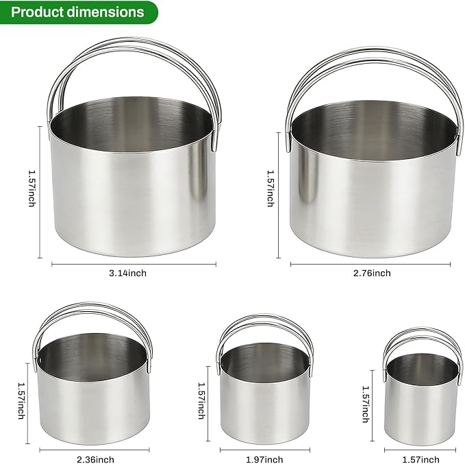Round Cookie Cutter Set Set of 5 with Handle, Stainless Steel Circle Biscuit Cutters for Baking, Donut, Pancake, Sandwich, Dumpling, Playdough – Nesting Storage, Dishwasher Safe