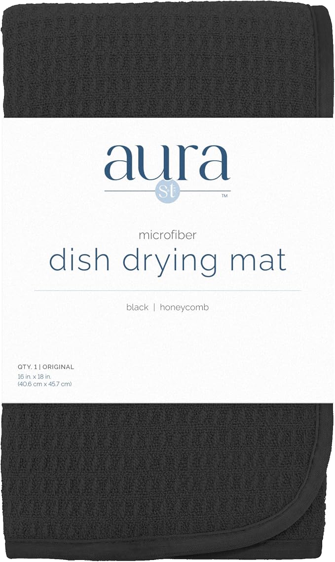 S&T INC. Dish Drying Mat, 16" x 18", Large, Black | Absorbent Microfiber, Kitchen Counter Mat for Dishes, Utensils, Pots and Pans, Machine Washable