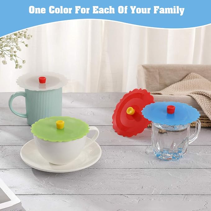Silicone Cup Covers (Set of 4),Multicolored Silicone Lids,coffee cup cover | Mug Covers for Mugs, Cups, Tea Pots,Flexible Mug Covers，Hot Cup Lids for Coffee & Tea