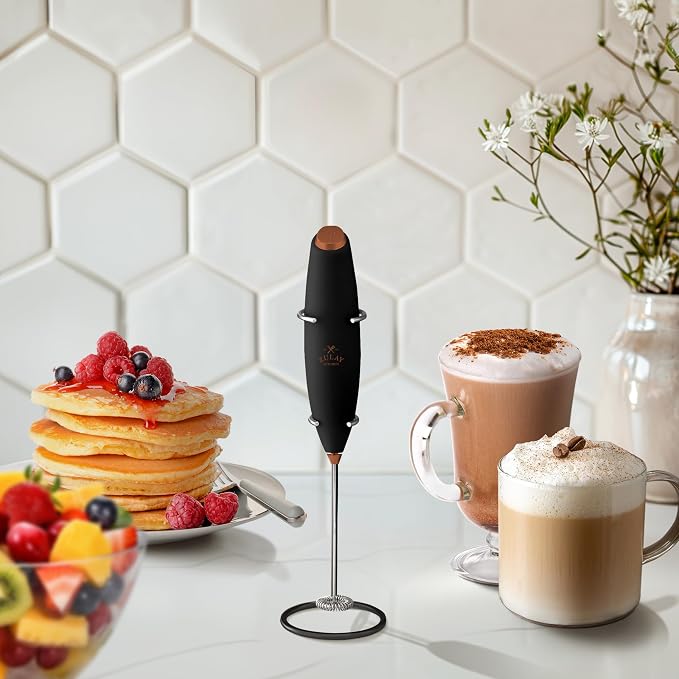 Zulay Powerful Milk Frother for Coffee with Upgraded Titanium Motor - Handheld Electric Whisk, Milk Foamer, Mini Mixer & Coffee Blender for Frappe, Latte, Matcha, No Stand - Honey Bee