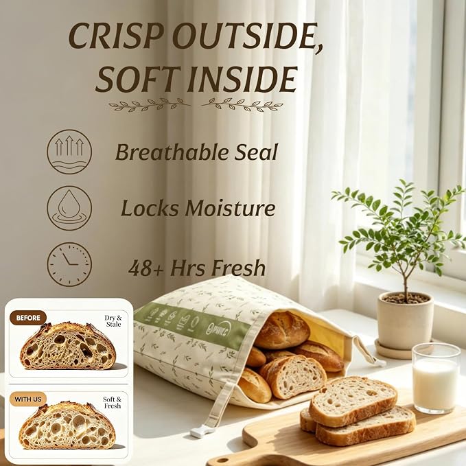 2 Pack Beeswax Sourdough Bread Bags for Homemade Bread, XL | Reusable Organic Beeswax Linen Cotton Sourdough Bag, Keep Loaves Fresh Longer, Homesteading Essentials