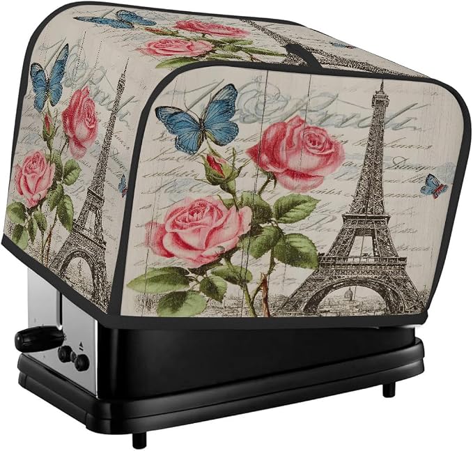 2 Slice Toaster Cover Vintage Paris Rose Toaster Covers Two Slice Wide Slot Waterproof and Dustproof Covers for Wide Slot Toasters and Small Appliances Kitchen Decor Gifts