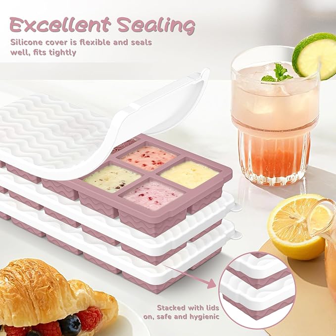 3-Pack Ice Cube Trays with Lid, 10 Cubes 2 Tbsp, Silicone Tray for Freezer | BPA Free, Leak-proof Lid, Freeze Ice Cubes, Chocolates, Sauces, Juices, Fruit Purees, Meal Prep, Cocktail, Coffee, Soup, Food