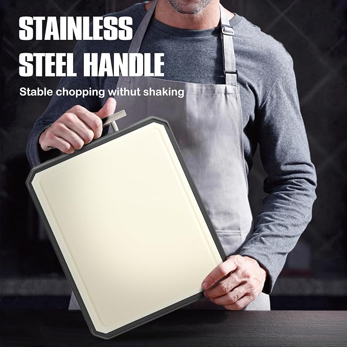 SNOWCLAD Stainless Steel Cutting Board Set of 2 for kitchen | Non-Toxic Metal Cutting Board,Double Sided Stainless Steel/Wheat straw pp Large for meat,Dishwasher Safe [16*11+12*8.3 Inch]
