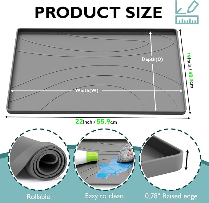 Under Sink Mat 22" x 19", Silicone Under Sink Liner for Kitchen and Bathroom, Waterproof Cabinet Protector Drip Tray, Protects Cabinets from Leaks and Spills