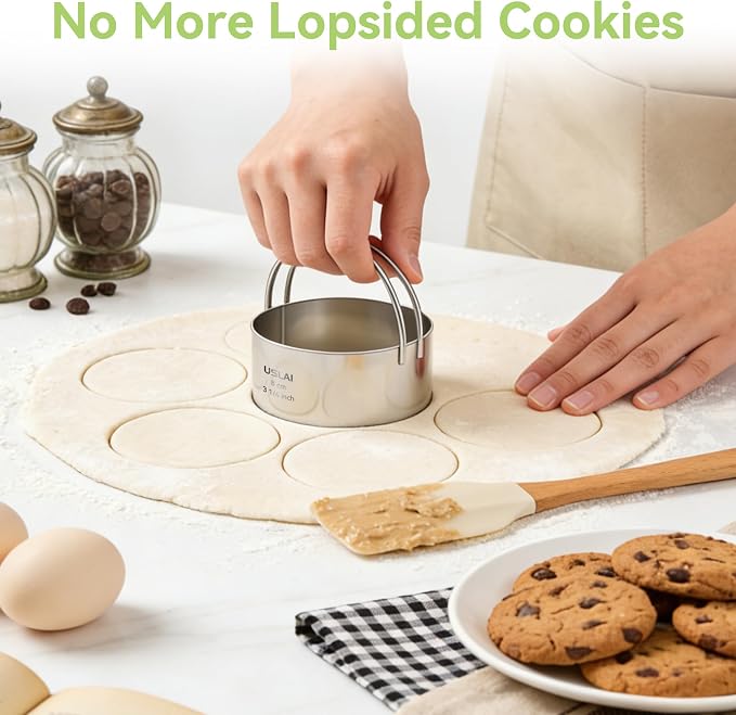 USLAI Biscuit Cutter Set (1.75, 2, 2.5, 2.75, 3.25 Inch) | Food-Grade Stainless Steel, Fluted Cookie Cutter with Handle, Professional Kitchen Baking Dough Tools