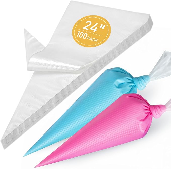 LotFancy 24 Inch Extra Large Piping Bags Disposable, 100pcs Icing Bags | Thickened, Non-Slip & Anti-Burst, Food Grade Cake Decorating Bags for Dessert, Pastry, Cookies, Cupcake Decorating