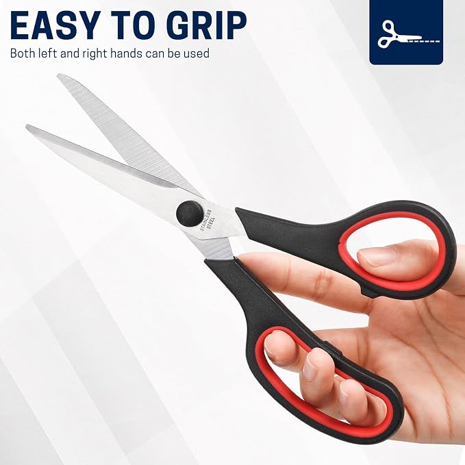 BURVAGY 12 Pack 8" Scissors All Purpose, Heavy Duty Scissors for Office | Scissors Bulk Multipurpose Comfort-Grip Sharp Adult Office Scissors Set Sewing Fabric Stainless Steel Blades, Right/Left Hand