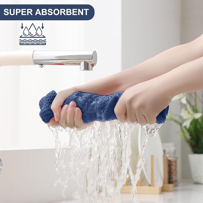 Homaxy 10 Pack 100% Cotton Kitchen Towels and Dishcloths Set, Navy Blue | 12 x 12 Inches and 13 x 28 Inches Kitchen Towels Set, Ultra Soft Absorbent Dish Cloths for Washing Dishes