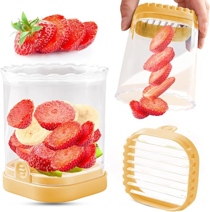 Creative Strawberry Slicer, Detachable Cutter with Push Plate (Yellow)