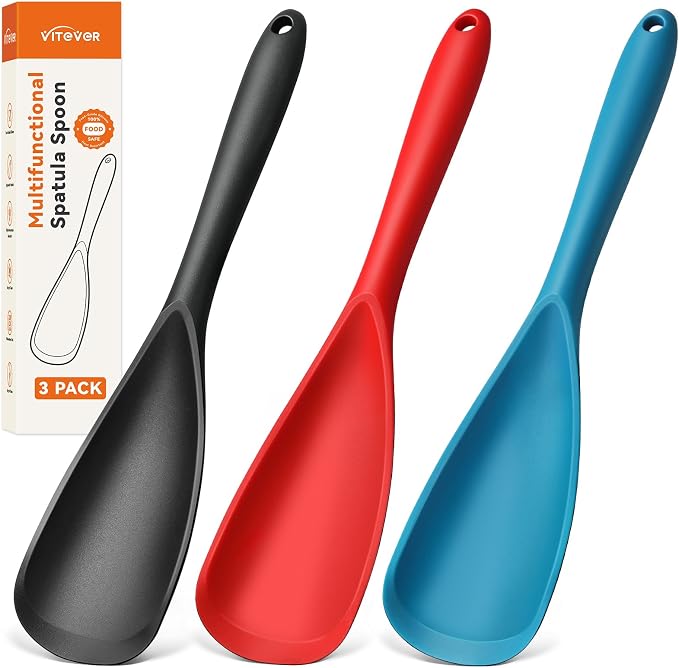 3 PACK Silicone Cooking Spatula & Spoon for Nonstick Cookware, BPA-Free | Multifunction Spoonula for Baking, Cooking, Serving, Mixing, Stirring, Scoop, Scrape - One-Piece Formed, Dishwasher Safe