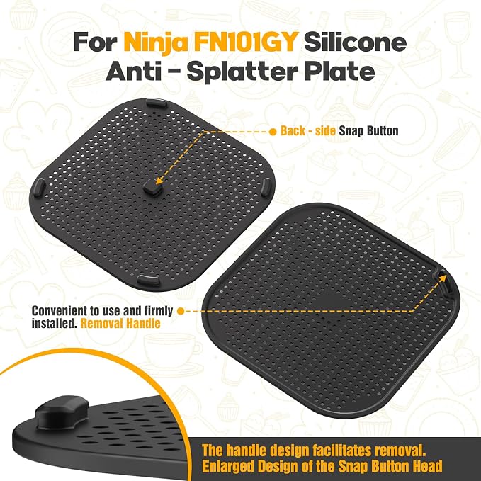 2 PCS Silicone Splatter Shield for Ninja Crispi Replacement Parts,Black | Helps Block Oil Splashes, Reusable, Flexible, Heat Resistant,Easy To Clean,Prevents Stubborn Grease Stains