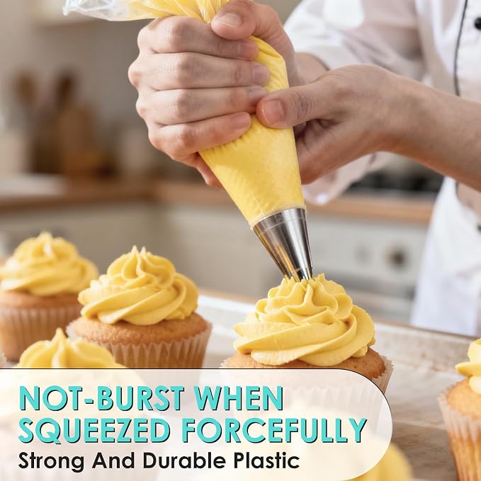 HOTEC 100Pcs 16 Inch Anti-Burst Disposable Piping Bags, Non-Slip Food Grade BPA-Free Pastry Bags for Cake, Cupcake, Cookie Cream Frosting Decorating Baking Supplies