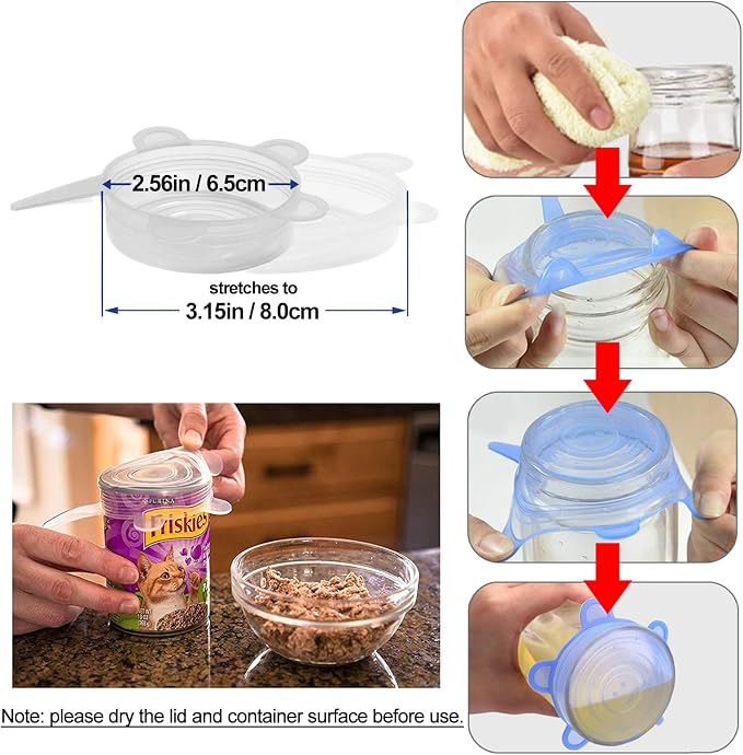 Silicone Can Lids (10 Pack, All 2.6'' Diameter), Reusable Silicone Stretch Lids for Pet Food Cans, BPA-free Seal Can Covers for Yogurt Jars Soda Regular Mason Jars Canned Pet Foods