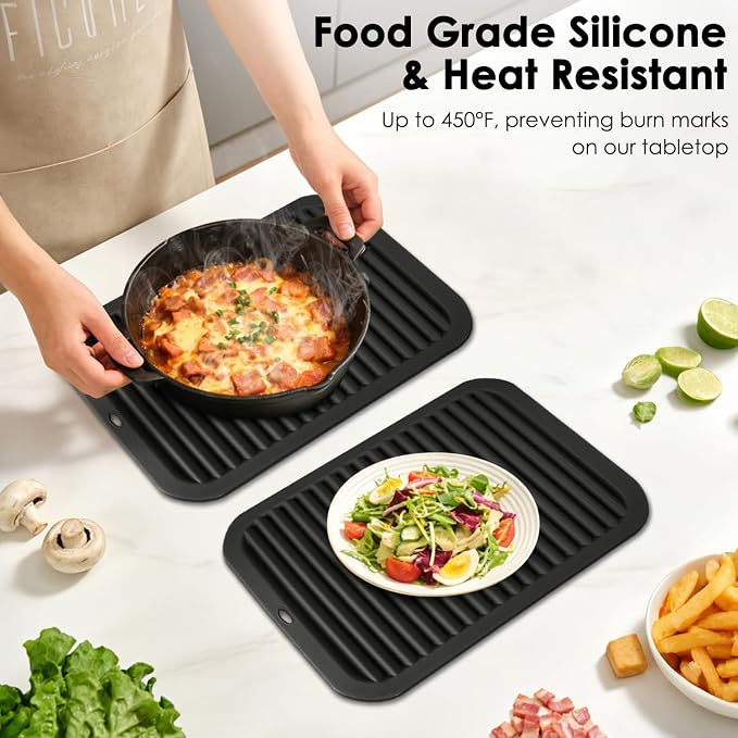 Silicone Trivets for Hot Pots and Pans, 4 Pack Heat Resistant Pot Holders for kitchen, Large Silicone Trivet Mat for Hot Dishes, Black Hot Pads for Kitchen Counter, Hot Mats Spoon Rest, 9 * 12 Inches