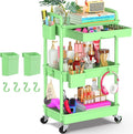 Goovilla 3 Tier Rolling Utility Cart Organizer with Removable Drawer, Green | Stable and Sturdy Rolling Storage Carts with 2 Lockable Wheels for Bathroom, Kitchen, Snack, Craft, Makeup, Baby Essentials