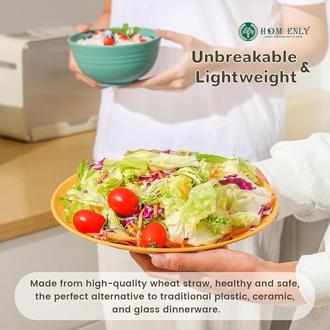40-Piece Premium Wheat Straw Dinnerware Sets, Service for 8, Unbreakable Plates and Bowls Set - Cups Sets, Dinner Plates, Bowls for Kitchen,Dishwasher and Microwave Safe Dishes Set - Multi