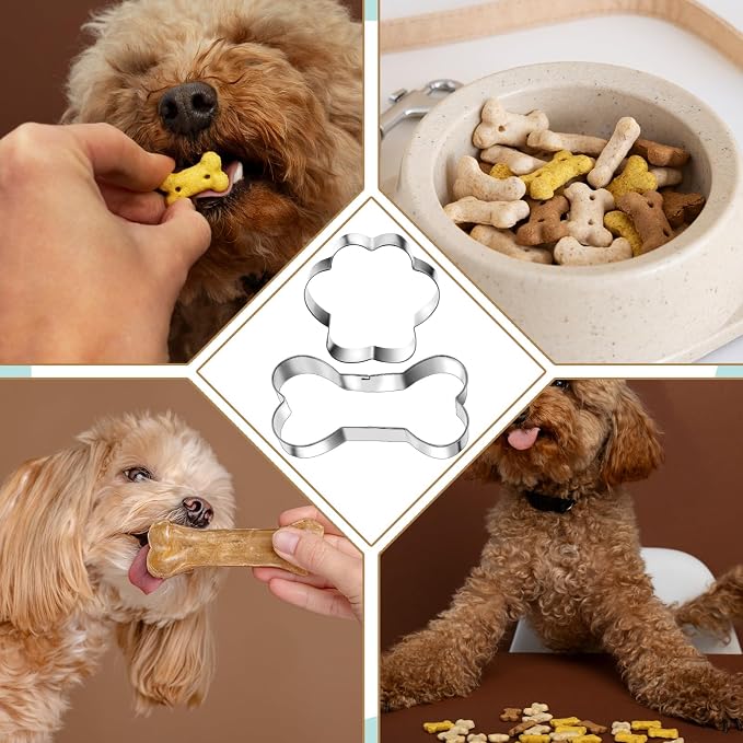 6 PCS Bone and Dog Footprints Cookie Cutters Set 3 Sizes Stainless Steel Dog Bone Cookie Cutter DogsTreat Cutters Dogs Shaped Cookies Cutter for Homemade Baking Theme Party Cat Homemade Treats Silv