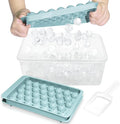 Ice Cube Tray with Lid and Bin, 0.8" Round Ice Trays for Freezer | 2 Blue Ice Cube Trays with Ice Box & Scoop, 0.8" Round Ice Balls for Iced Coffee & Juice, Easy Twist Release, For Gatherings