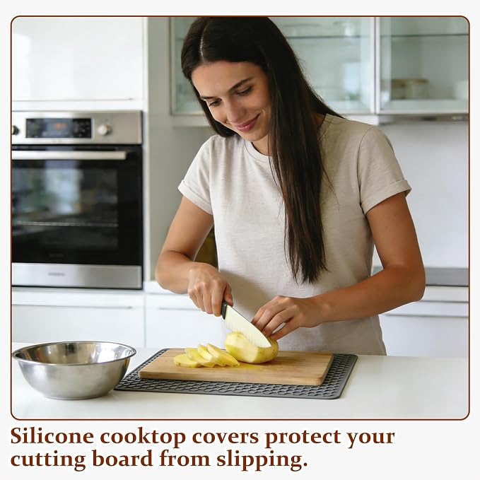 PATIKIL 30 x 21 Inch Stove Top Cover for Electric Stove, 1Pcs Silicone Stripe Mat for Glass Top Cover Non-Slip Glass Cooktop Protector for Kitchen Oven Dish Drying Mat, Light Green