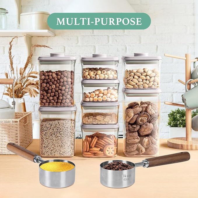 Food Scoop Measuring Cup - 1/4 Cup (4 Tablespoon | 2 Oz. | 60 mL),304 stainless steels,Black walnut long handle