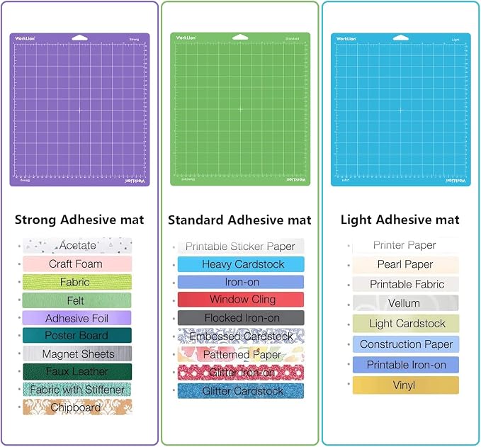 Cutting Mat 12x12 Compatible with Maker/Maker 3/Maker 4/Air 2/Explore 3/4, Variety Sticky（Standard,Light,Strong) Vinyl Mat(3Pack) Accessories