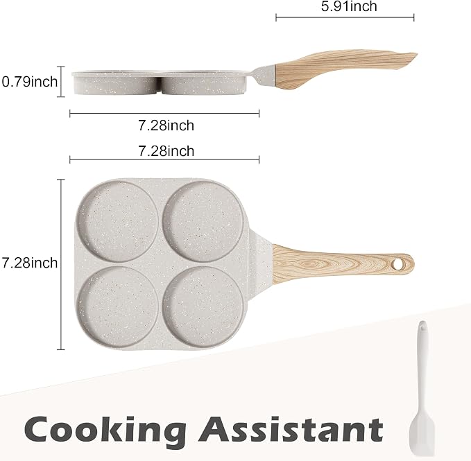 Caannasweis Egg Pan Omelette Pan, 4-Cup Nonstick Granite Omelette Skillet Breakfast Frying Pan Egg Cooker Suitable for Gas Stove & Induction Cookware, PFOA PFOS Free, Beige
