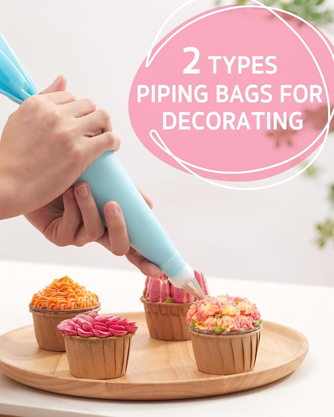 Syntus 65 PCs Cake Decorating Kit with Cake Stand, Cake Baking Supplies | 31 Piping Bags, 24 Piping Tips, Offset & Straight Spatulas, 3 Scrapers, Leveler, 2 Couplers & 1 Tips Brush