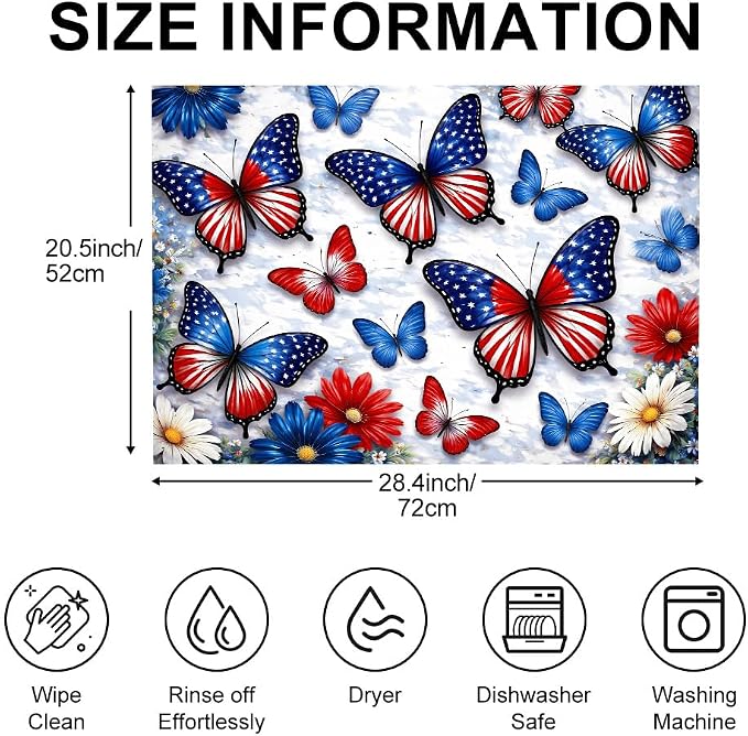 American Flag Butterfly Patriotic Stove Top Cover 28.35x20.47in | American flag butterfly patriotic stove top cover 28.35x20.47 in; red white blue cooktop mat dishwasher safe machine washable