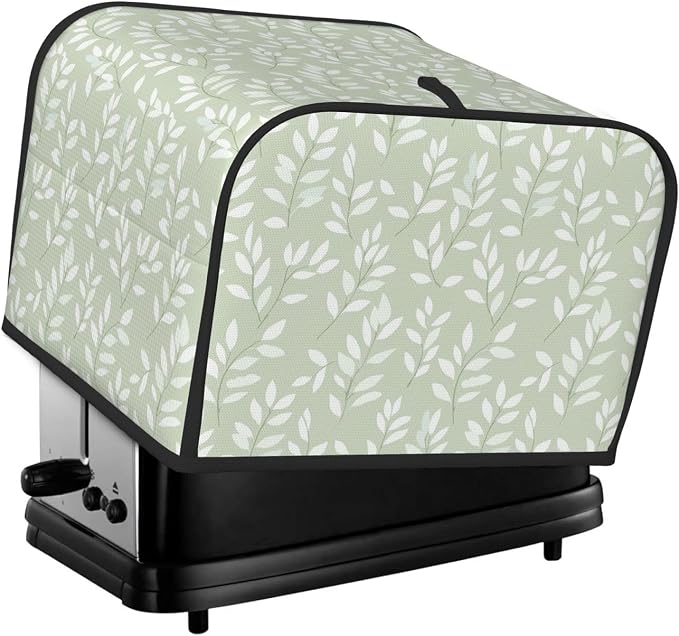 4 Slice Toaster Cover Leaf Botanical Green Dust Proof Washable Kitchen Appliance Cover with Pocket, Oxford Fabric Countertop Toaster Protector for Standard Toasters Small Appliances